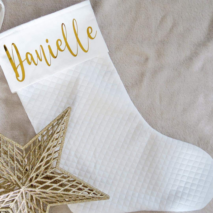 LUXE CHRISTMAS STOCKING WHITE PLAID - Gifts & Design Co