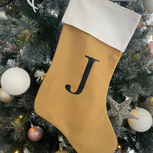 Load image into Gallery viewer, INITIAL CHRISTMAS STOCKING BROWN LINEN - Gifts &amp; Design Co
