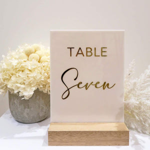 ARCYLIC TABLE NUMBERS WOODEN BASE - Gifts & Design Co